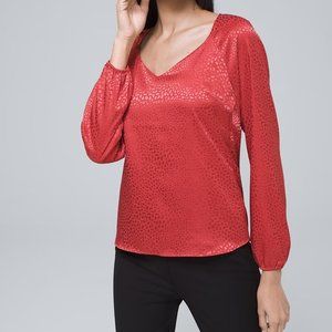 NWOT White House Black Market Jacquard Blouse Fire Quartz S